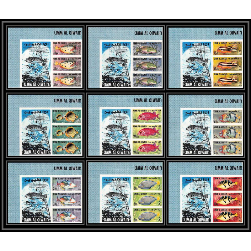 246a - Umm al Qiwain MNH ** Mi N°180/188 B poissons (Fish poisson fishes) Non dentelé imperf bloc label