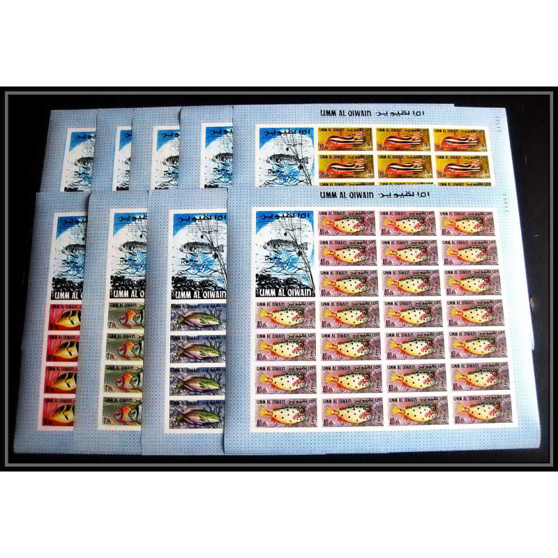 246c - Umm al Qiwain MNH ** Mi N°180/188 B poissons (Fish poisson fishes) Non dentelé imperf feuilles sheets