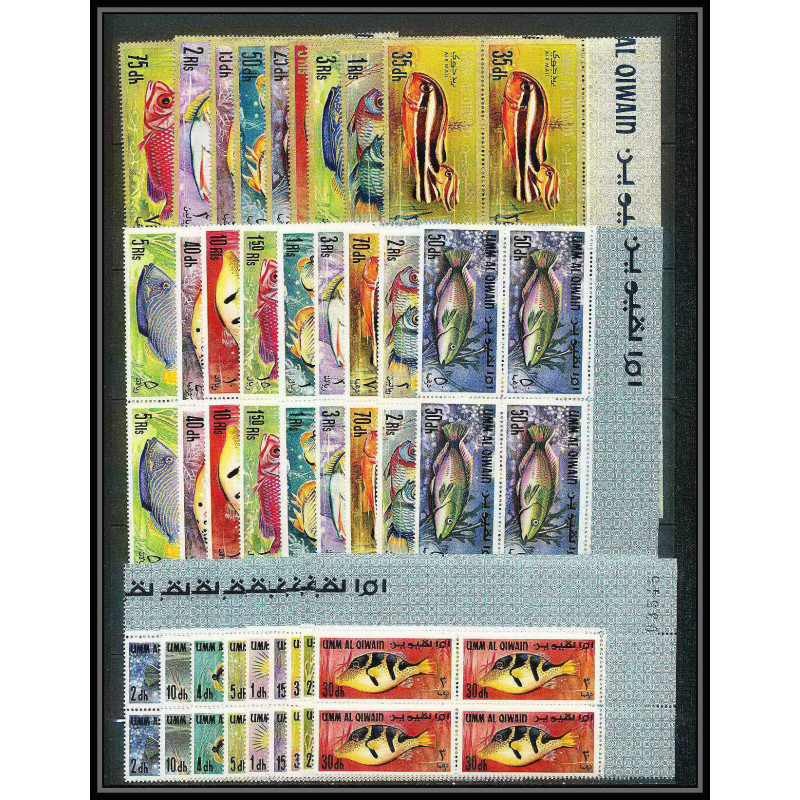 248a - Umm al Qiwain MNH ** Mi N°171 /197 A bloc 4 coin de feuille poissons (Fish poisson fishes) 