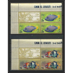 248b - Umm al Qiwain MNH ** Mi N°180/197 bloc 4 coin de feuille poissons avec vignettes les 18 valeurs fish fishes