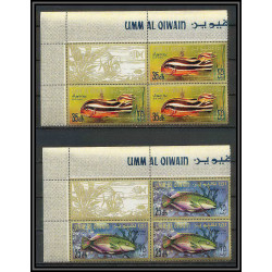248b - Umm al Qiwain MNH ** Mi N°180/197 bloc 4 coin de feuille poissons avec vignettes les 18 valeurs fish fishes