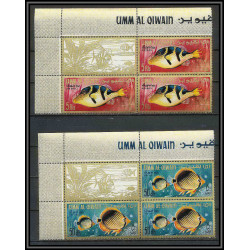 248b - Umm al Qiwain MNH ** Mi N°180/197 bloc 4 coin de feuille poissons avec vignettes les 18 valeurs fish fishes