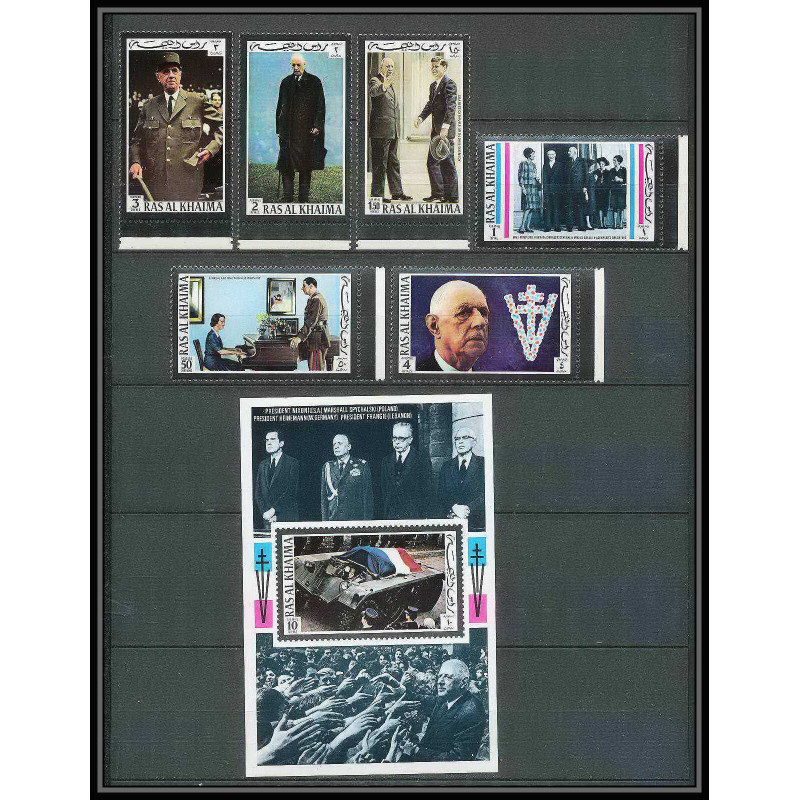250 - Ras al khaima MNH ** Mi N°670/675 A + bloc 119 De gaulle