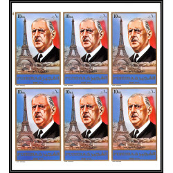 255r - Fujeira MNH ** Mi N°1158 B De gaulle non dentelé Imperf feuille sheet tour eiffel
