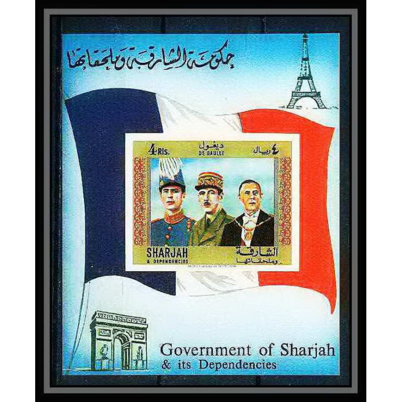 257A - sharjah MNH ** Mi bloc N°65 De gaulle tour eiffel drapeau flag arc de triomphe