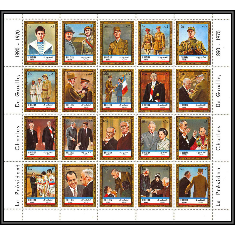 260c- Fujeira MNH ** Mi N°936/955 A complet feuilles sheets N°936/955 A complet De gaulle churchill adenauer kennedy