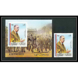 262 - sharjah MNH ** Mi N°84 B + timbre De gaulle Non dentelé imperf arc de triomphe