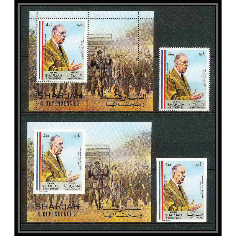 262a - sharjah MNH ** Mi N°84 A/B + timbres De gaulle Non dentelé imperf arc de triomphe