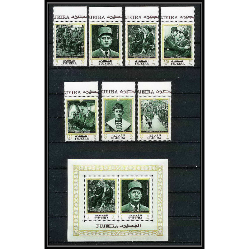 264 - Fujeira MNH ** Mi N°424/430 A + bloc 19 A De gaulle roosevelt leclerc churchill