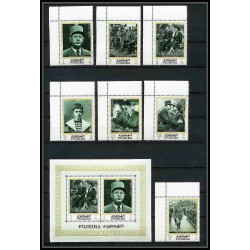 264a - Fujeira MNH ** Mi N°424/430 A + bloc 19 A De gaulle roosevelt leclerc churchill coin de feuille