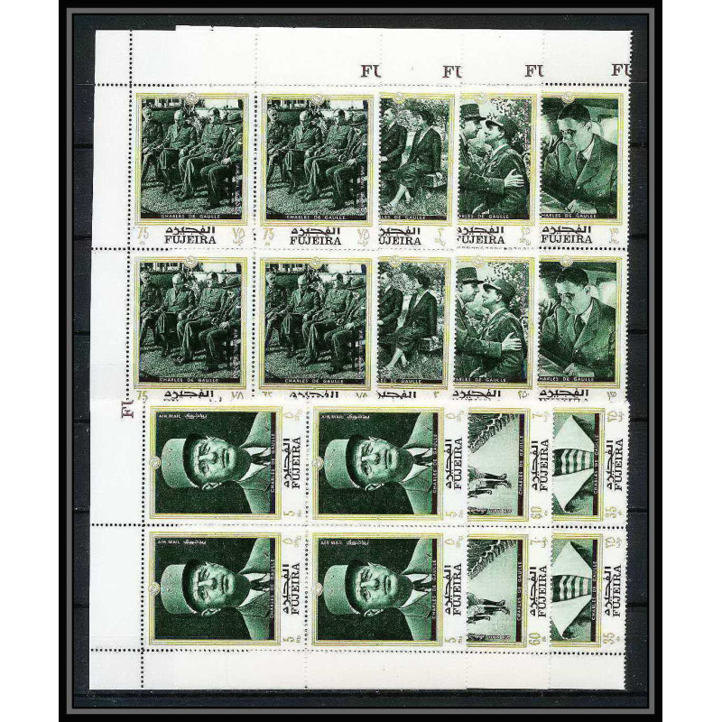 264b - Fujeira MNH ** Mi N°424/430 A bloc 4 De gaulle roosevelt leclerc churchill