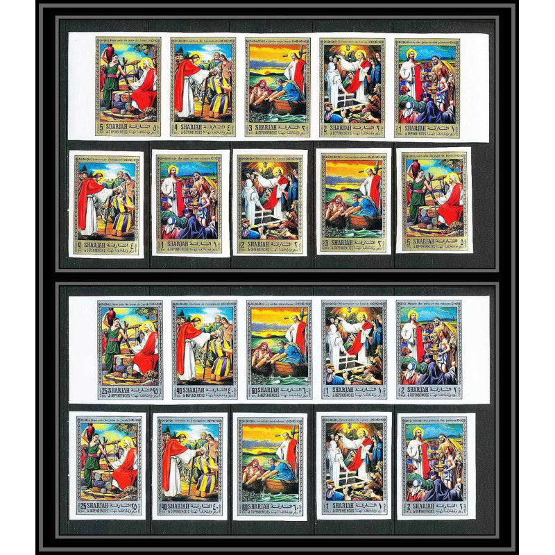 268b - sharjah MNH ** Mi N°759/768 B life of Jésus-Christ religion Non dentelé imperf bande + timbres