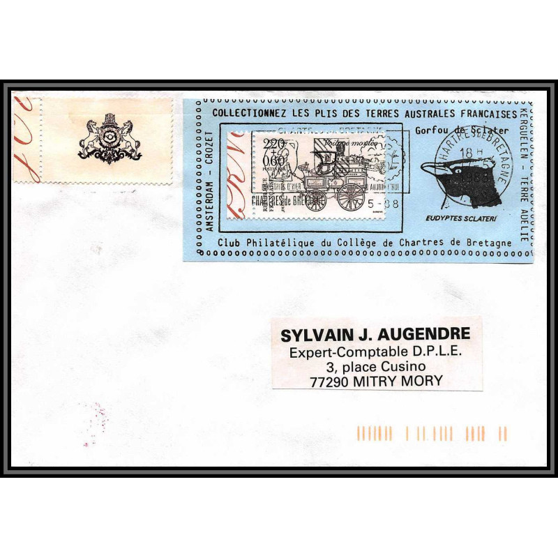 71547 porte timbre 1988 gorfou sclater oiseaux birds collectionnez les plis des terres australes taaf lettre cover