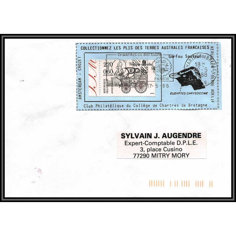 71557 porte timbre 1988 gorfou sauteur oiseaux birds collectionnez les plis des terres australes taaf lettre cover