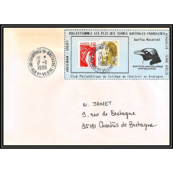 71562 porte timbre 1988 gorfou macaroni oiseaux birds collectionnez les plis des terres australes taaf lettre cover