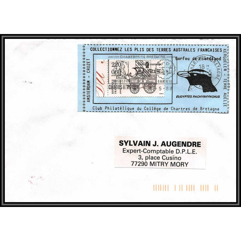 71567 porte timbre 1988 gorfou fiorland oiseaux birds collectionnez les plis des terres australes taaf lettre cover