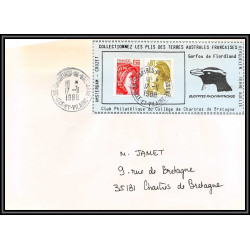 71569 porte timbre 1988 gorfou fiorland oiseaux birds collectionnez les plis des terres australes taaf lettre cover