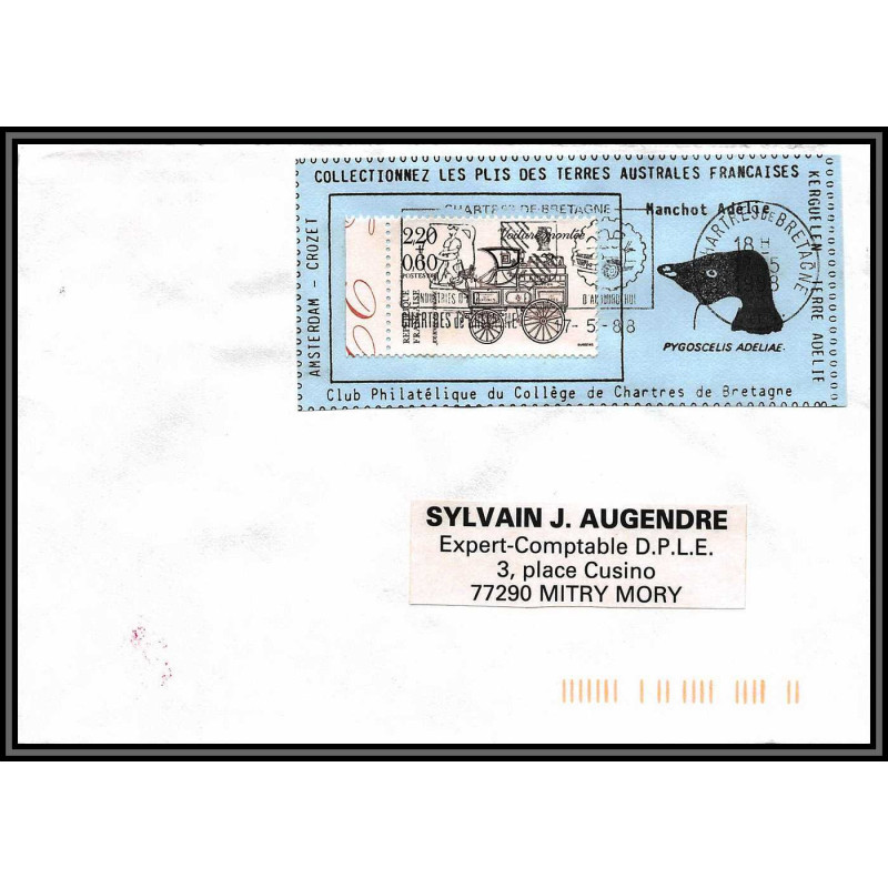 71575 porte timbre 1988 manchot adelie oiseaux birds collectionnez les plis des terres australes taaf lettre cover