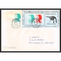 71578 porte timbre 1988 manchot empereur oiseaux birds collectionnez les plis des terres australes taaf lettre cover