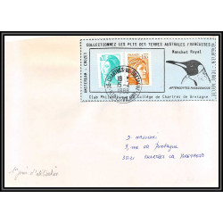 71583 porte timbre 1988 manchot royal oiseaux birds collectionnez les plis des terres australes taaf lettre cover France