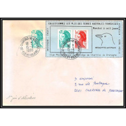 71593 porte timbre 1988 manchot oeuil jaune oiseaux birds collectionnez les plis des terres australes taaf lettre cover
