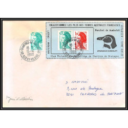 71596 porte timbre 1988 manchot humboldt oiseaux birds collectionnez les plis des terres australes taaf lettre cover