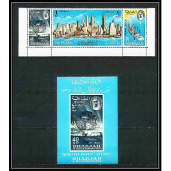 270d sharjah MNH ** Mi N°87/89 A + bloc 8 world exhibition expo 1964 statue de la liberté liberty new york pretrol