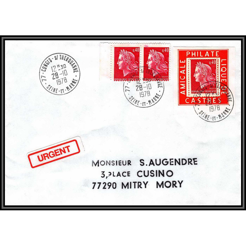 72116 porte timbre congis sur therouanne Seine-et-Marne 1978 amicale philatelique de castres Tarn cheffer 1536 lettre