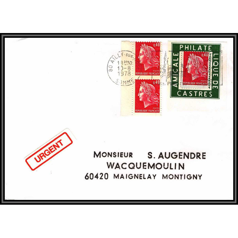 72124 porte timbre ailly sur noye somme 1978 amicale philatelique de castres Tarn cheffer 1536 lettre cover France