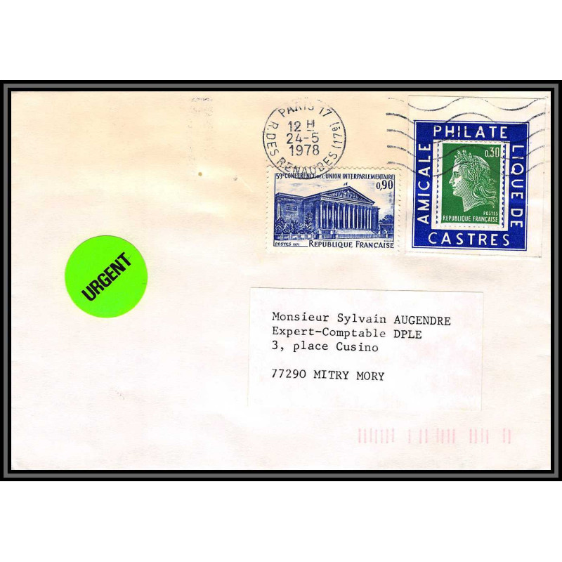 72139 porte timbre paris renaudes 1978 amicale philatelique de castres Tarn cheffer 1611 lettre cover France