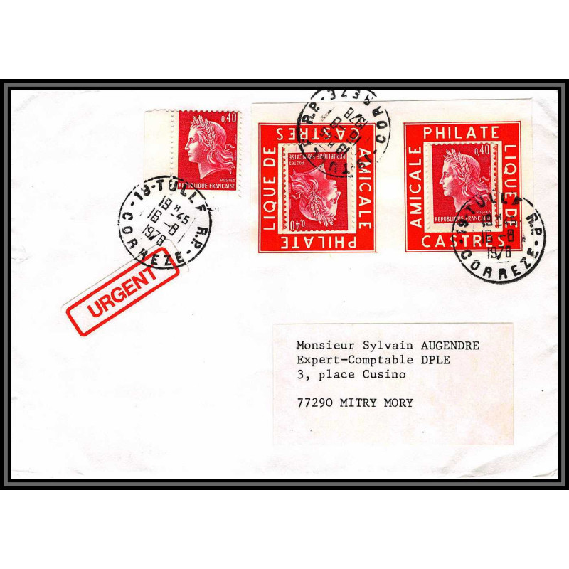 72167 porte timbre tulle correze 1978 amicale philatelique de castres Tarn cheffer lettre cover France