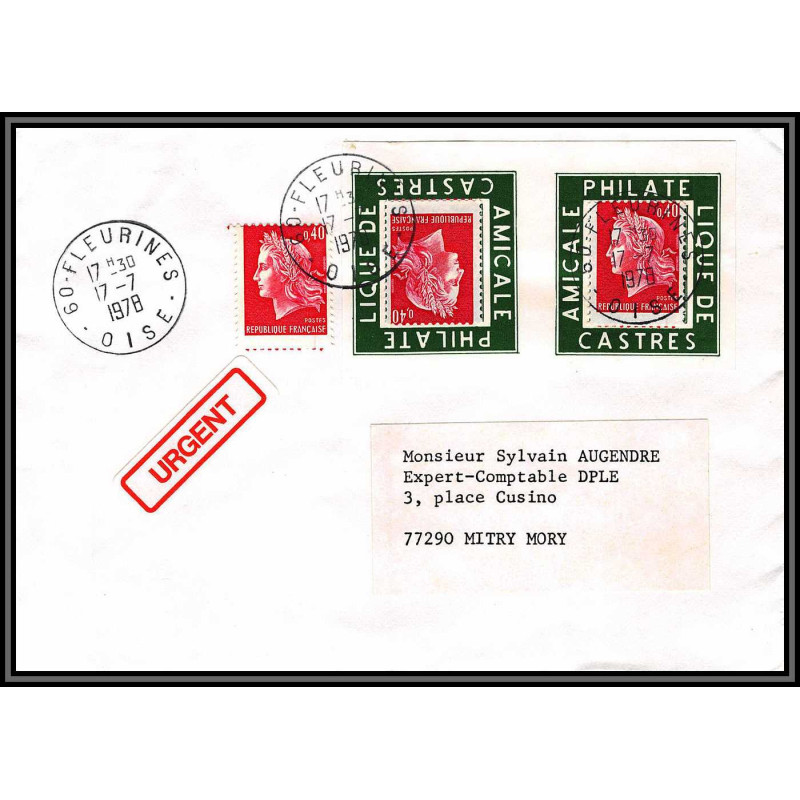 72170 porte timbre fleurines oise 1978 amicale philatelique de castres Tarn cheffer lettre cover France
