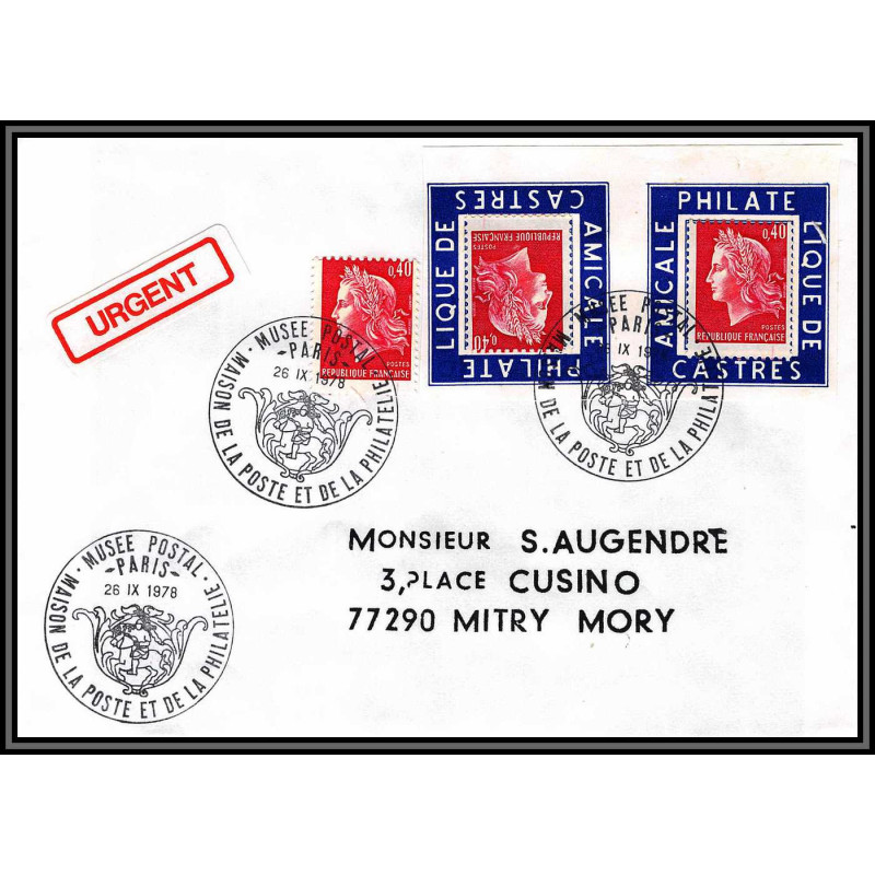 72172 porte timbre paris musee postal 1978 amicale philatelique de castres Tarn cheffer lettre cover France