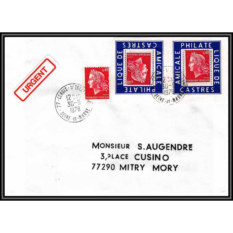 72173 porte timbre congis sur therouanne Seine-et-Marne 1978 amicale philatelique de castres Tarn cheffer lettre cover
