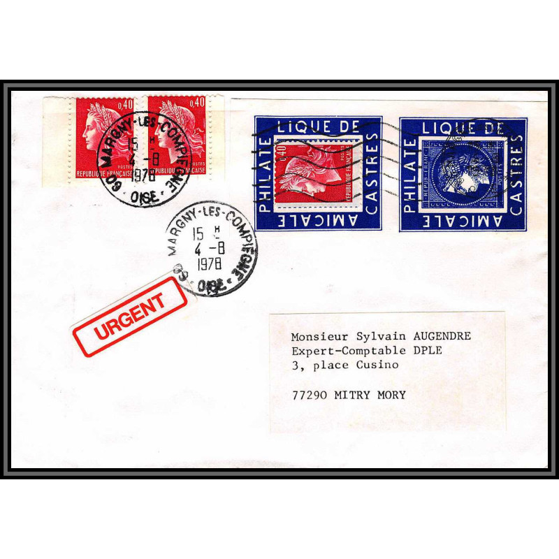 72263 porte timbre margny les compiegne 1978 amicale philatelique de castres Tarn cheffer lettre cover France