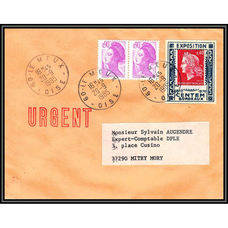 72407 porte timbre le meux oise 1985 exposition centem bordeaux cheffer lettre cover France