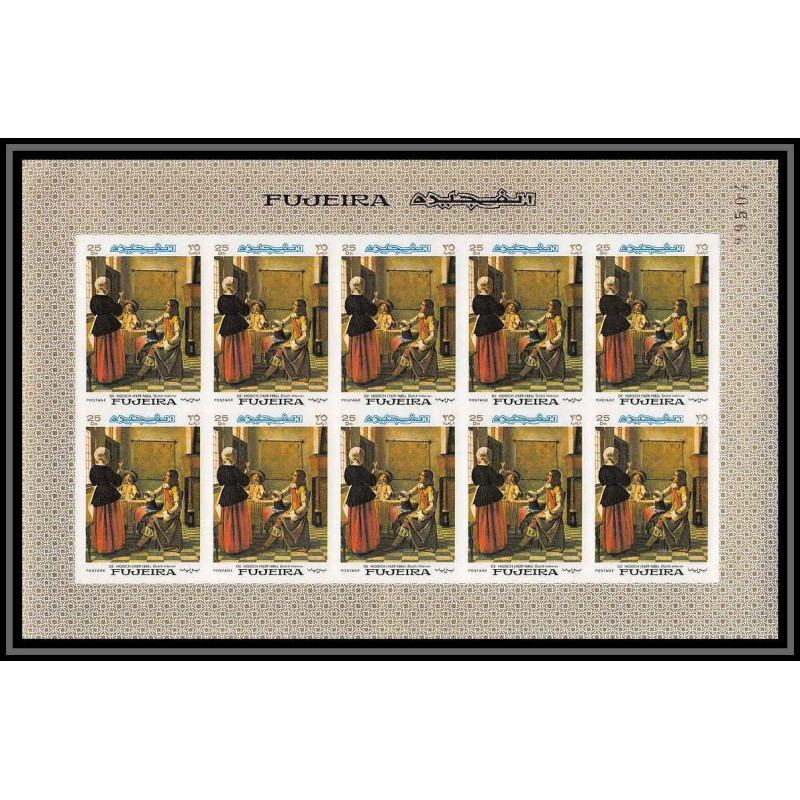 275b - Fujeira MNH ** Mi N°198 B Non dentelé imperf Tableau tableaux painting Pieter de Hooch feuille complète 