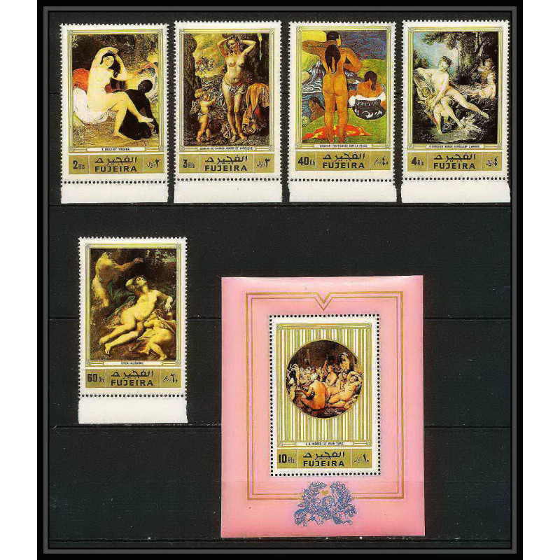 276a - Fujeira MNH ** Mi N°1006/1010 A + BLOC 106 A Tableau (Painting) nus nudes gauguin ingres chirico 