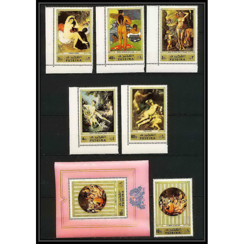 276c - Fujeira MNH ** Mi N°1006/1010 A + BLOC 106 A Tableau (Painting) nus nudes gauguin ingres chirico 