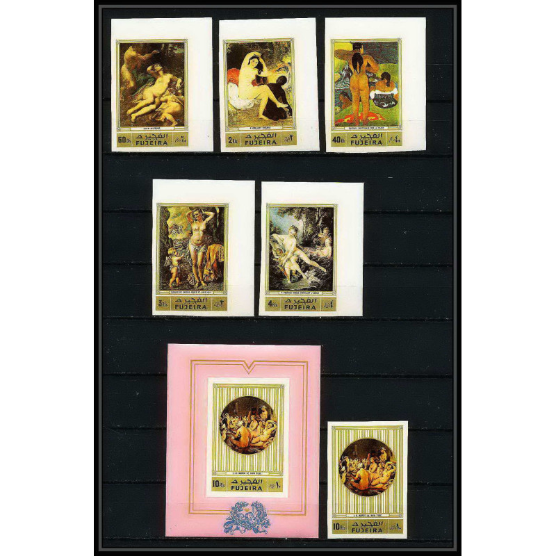 277c - Fujeira MNH ** Mi N°1006/1010 B + BLOC 106 B Tableau (Painting) nus nudes gauguin non dentelé imperf