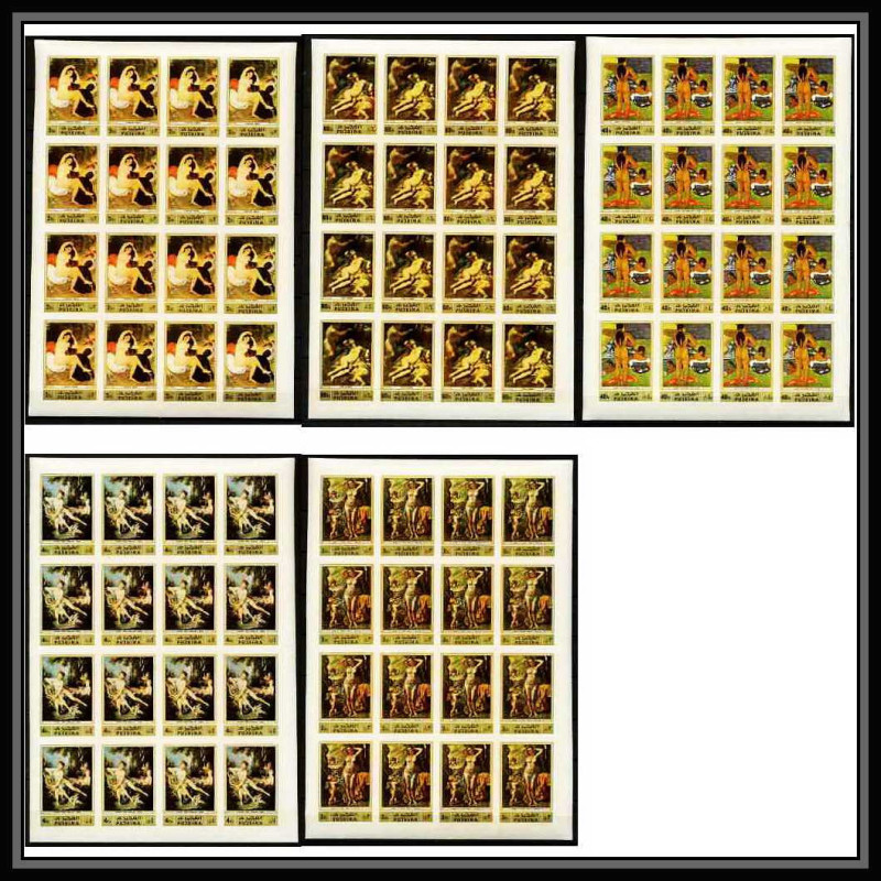 277e - Fujeira MNH ** Mi N°1006/1010 B Tableau (Painting) nus nudes Non dentelé imperf feuilles sheets