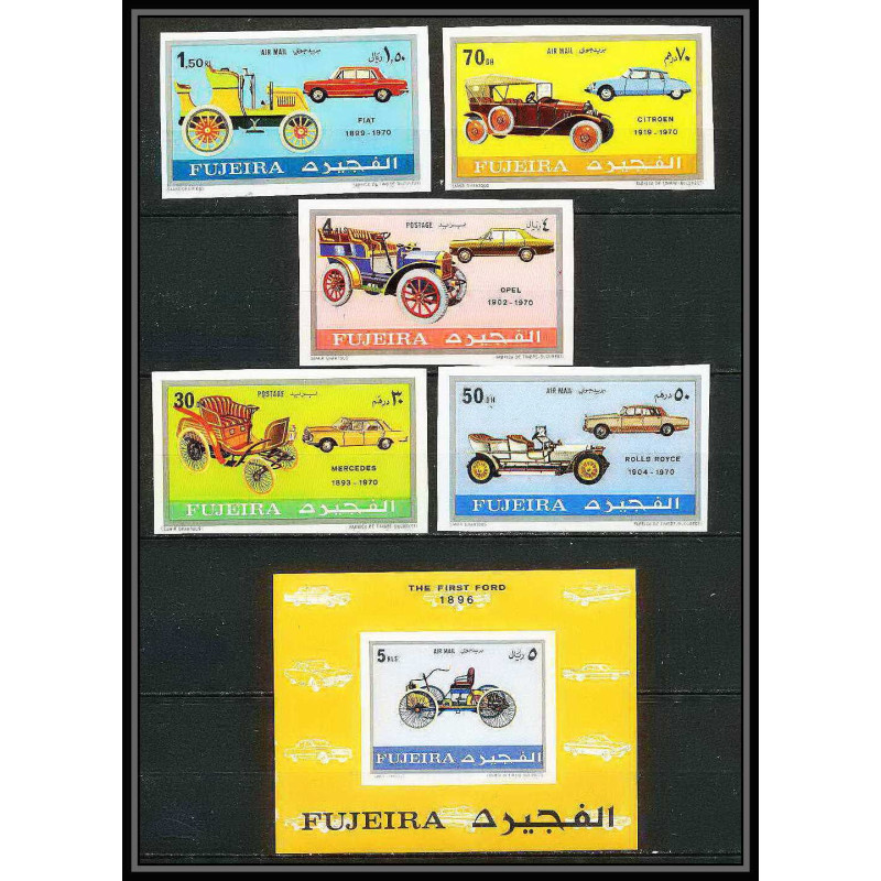 296d Fujeira MNH ** Mi série N°612/617 B bloc 40 B Non dentelé imperf Voiture (Cars car automobiles voitures) 