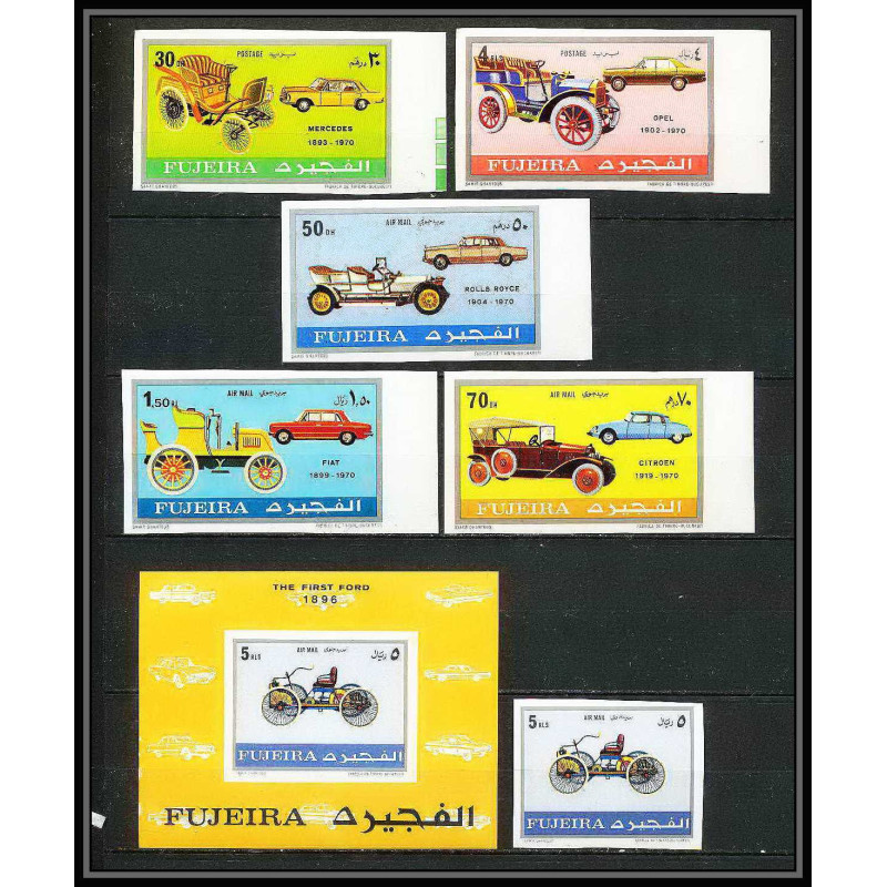 296E Fujeira MNH ** Mi série N°612/617 B BLOC 40 B Non dentelé imperf Voiture (Cars car automobiles voitures) 