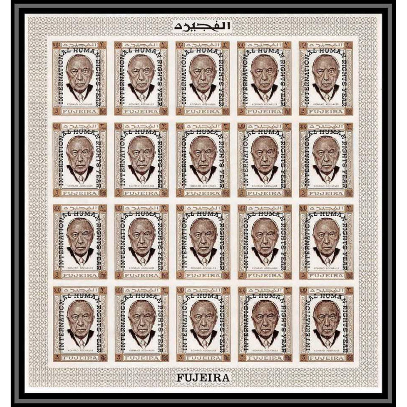 298h4 - Fujeira MNH ** Mi N°A 379 B overprint Non dentelé imperf Adenauer feuille sheet