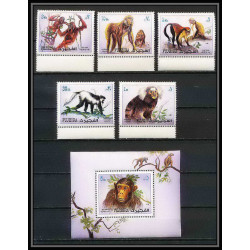 299a - Fujeira MNH ** Mi N°1532/1536 A + bloc N°206 A singe (monkeys monkey apes singes)