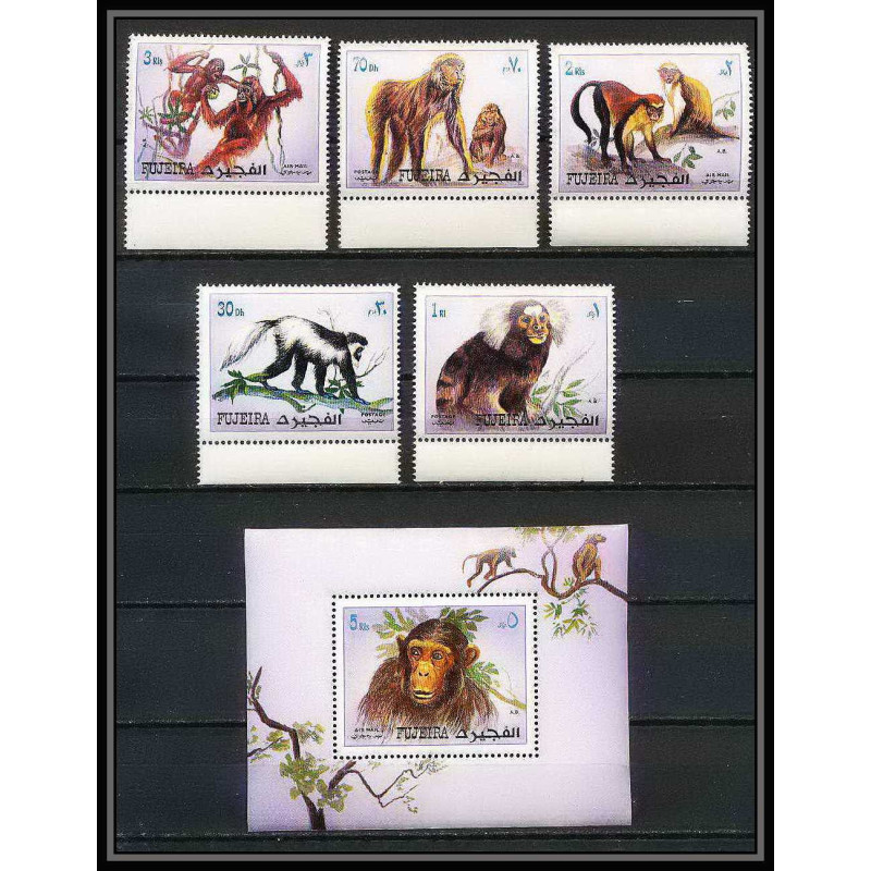 299a - Fujeira MNH ** Mi N°1532/1536 A + bloc N°206 A singe (monkeys monkey apes singes)