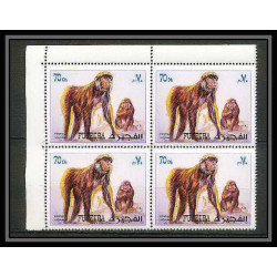 299c - Fujeira MNH ** Mi N°1532/1536 A bloc 4 coin de feuille singe (monkeys monkey apes singes)