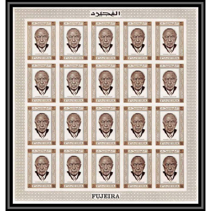 300d3 - Fujeira Mi N°379 B Non dentelé imperf Adenauer feuille sheet sans gomme ou petites adherence