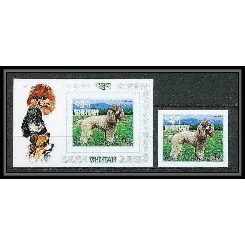 301A bhutan (bouthan) YVERT ** MNH N°56 B Chiens (chien dog dogs) + timbre Non dentelé imperf