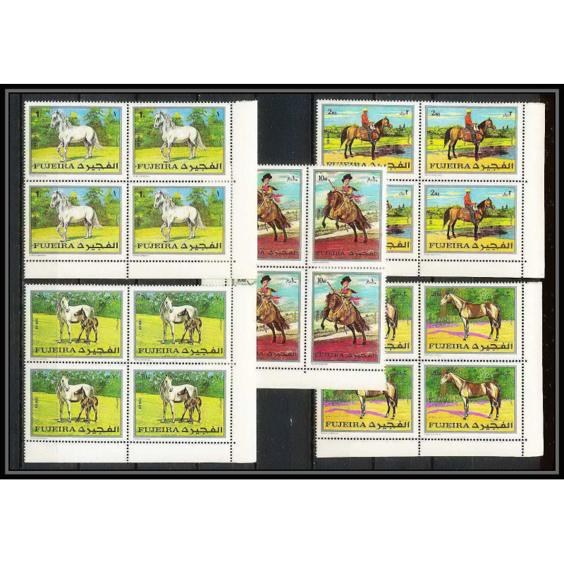 302h - Fujeira MNH ** Mi N°582/586 A cheval (chevaux horse horses) velazquez BLOC 4